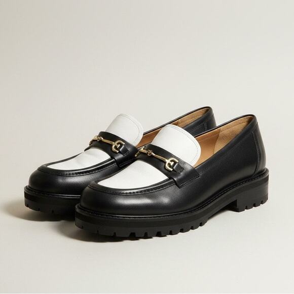 Sam Edelman Shoes - Sam Edelman Women's Tully Black and White Loafers Lug Sole Sz 7 Leather
